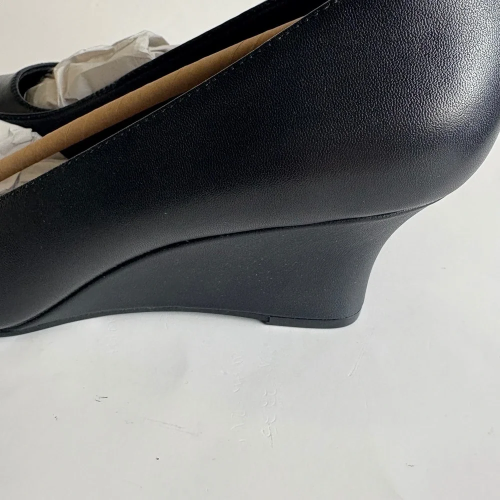 Clarks Collection Olivette Pearl Black Leather Wedge Pumps Womens 10 M New